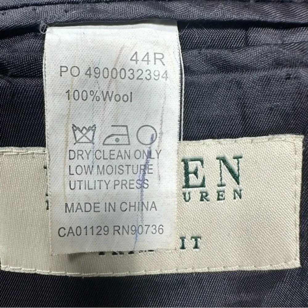 Lauren Ralph Lauren Mens Suit Size 44R 100% Wool Black Striped Jacket Blazer